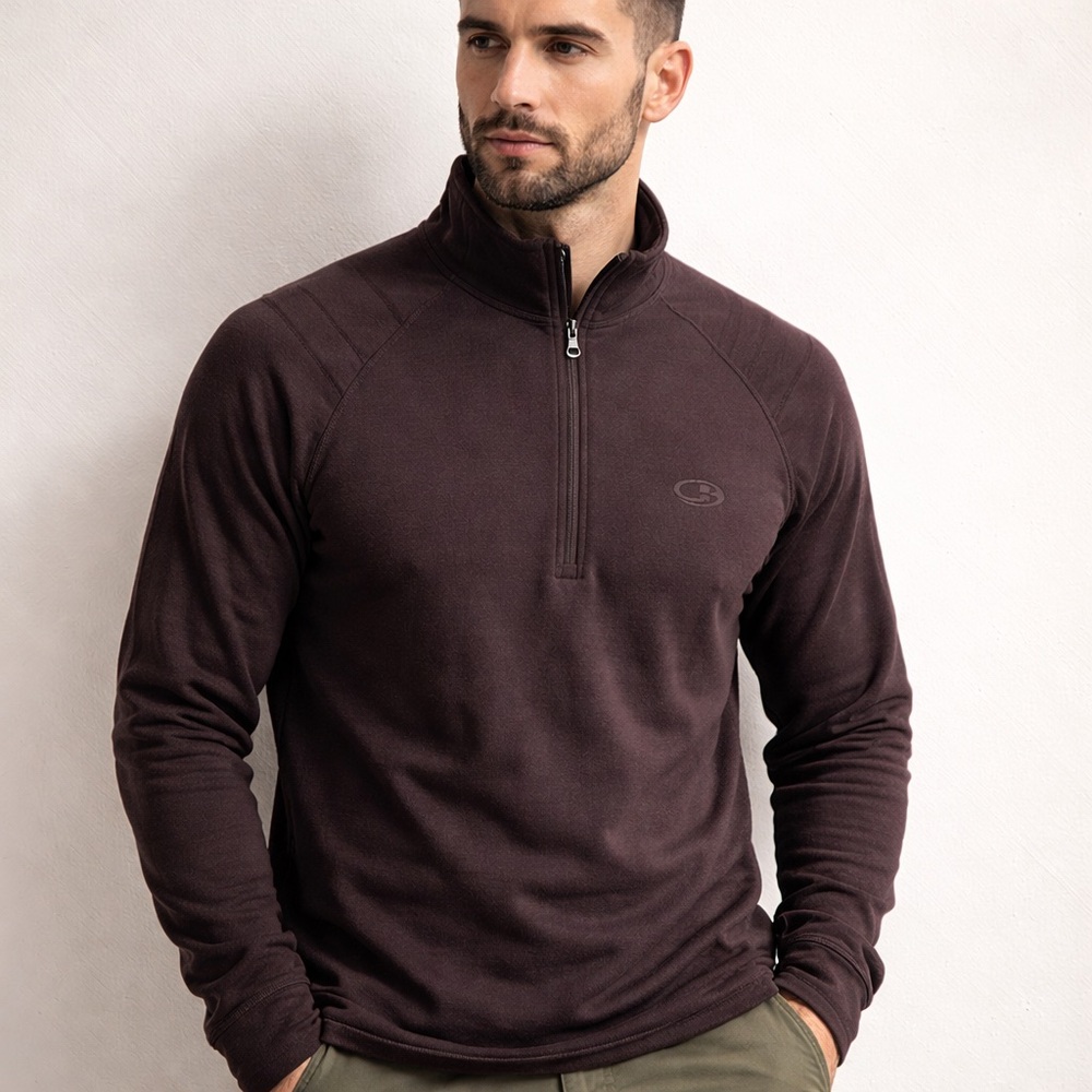Icebreaker 320 Merino Wool Half zip Pullover Men Thermal Base Layer Brown Sz M